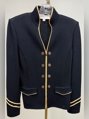 St. John Black Knit Blazer with Gold Braid Trim Size 4